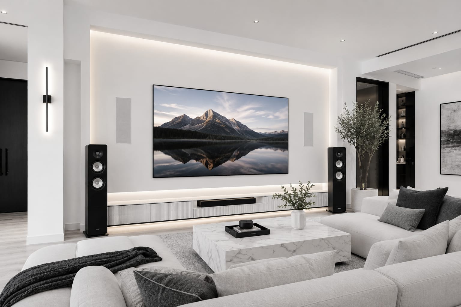 Professionally wall-mounted TV with hidden cables in a luxury Miami home — Prime Interiors by JABR